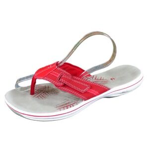 Clarks Cloudsteppers Brinkley Jazz Women Flip Flop 8 Casual Red Fabric Sandals